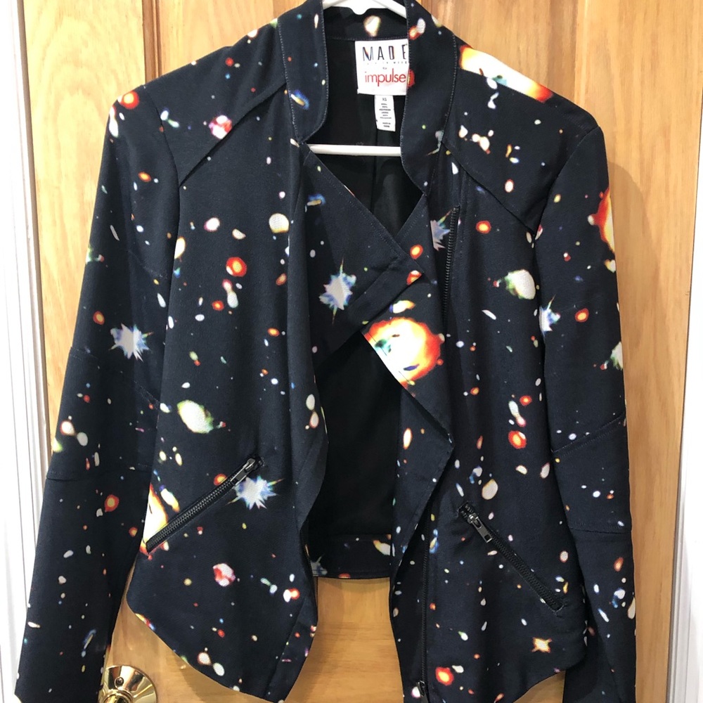 Black Galaxy Print Moto Jacket